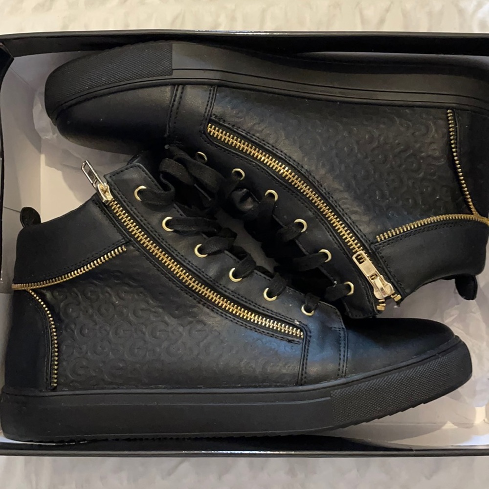 G by Guess Black Hightop with Gold Trimming